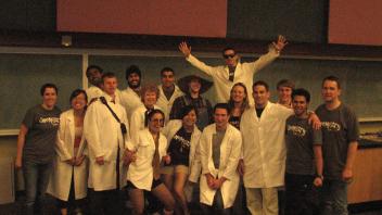 Marilyn with Frank, Annaliese and students at 2011 Picnic Day chemistry show